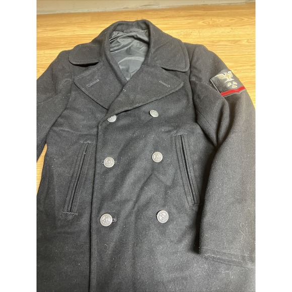 US Navy Military Mens 36S Black Pea Coat Enlisted 100% Wool Overcoat - Picture 2 of 8